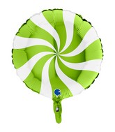 18" Candy Swirly White-Lime Green Foil Balloon