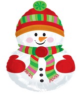 9" Airfill Only Foil Balloon Snowman With Pink Scarf