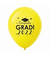 11" Congrats Grad 2022 Latex Balloons (25 Count) Yellow
