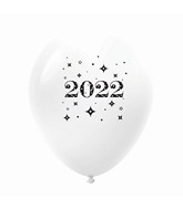 11" Year 2022 Stars Latex Balloons White (25 Per Bag)
