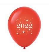 11" Year 2022 Stars Latex Balloons Red (25 Per Bag)