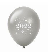 11" Year 2022 Stars Latex Balloons Silver (25 Per Bag)