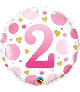 18" Round Age 2 Pink Dots Foil Balloon