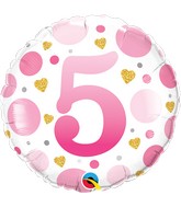 18" Round Age 5 Pink Dots Foil Balloon