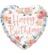 18" Heart Birthday Watercolor Roses Foil Balloon