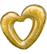 42" Open Marble Heart - Gold Foil Balloon