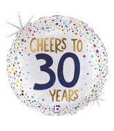 18" Foil Holographic Cheers to 30 Years Foil Balloon