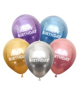 12" Happy Birthday Printed Assorted Mirror Kalisan Latex Balloons (25 Per Bag)