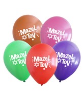 12" Mazal Tov Printed Assorted Standard Kalisan Latex Balloons (25 Per Bag)