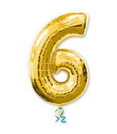 34" Number 6 Gold Foil Balloon