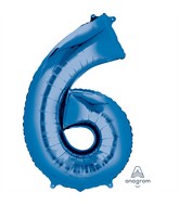 34" Number 6 Blue Foil Balloon