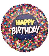 18" Happy Birthday Squares Single Sided Foil Balloon
