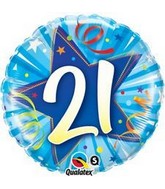 18" 21 Shining Star Bright Blue Mylar Balloon