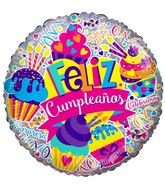 18" Feliz Cumple Cupcakes Holographic (Spanish) Foil Balloon