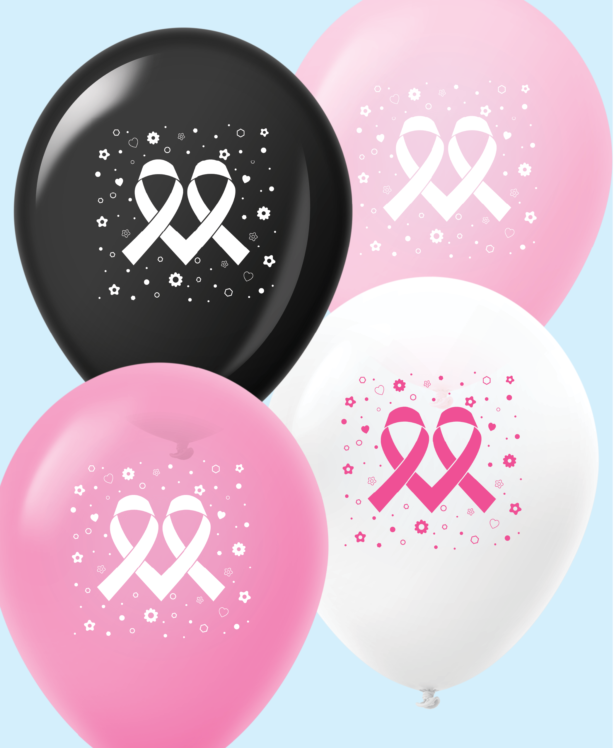 11" Assorted Colors Breast Cancer Balloon Double Ribbon 25 Count
