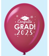 11" Congrats Grad 2023 Latex Balloons (25 Count) Burgundy
