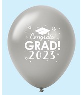11" Congrats Grad 2023 Latex Balloons (25 Count) Silver