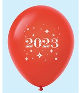 11" Year 2023 Stars Latex Balloons Red (25 Per Bag)