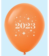 11" Year 2023 Stars Latex Balloons Orange (25 Per Bag)