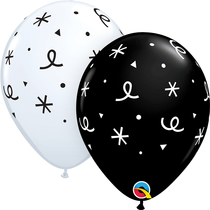 11 6 Point Stars And Confetti Latex Balloon Black White 50 Per Bag