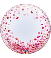 24" Red & Pink Confetti Hearts Bubble Balloon