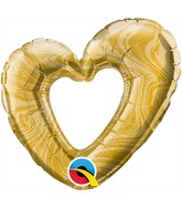 14" Airfill Only Mini Open Marble Heart Gold Foil Balloon