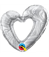 14" Airfill Only Mini Open Marble Heart Silver Foil Balloon