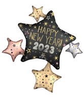 35" Satin 2023 NY Celebration Stars SuperShape Foil Balloon