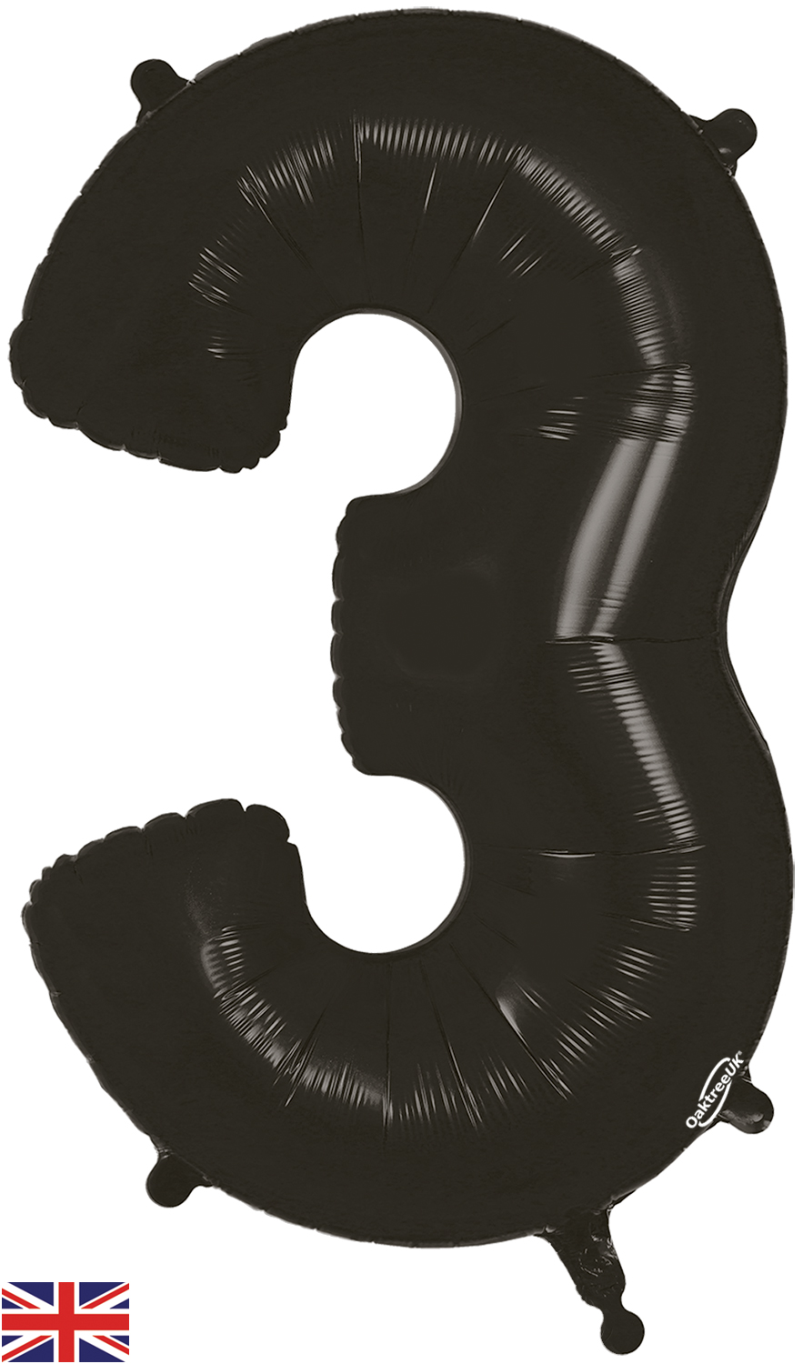 34" Number 3 Black Oaktree Foil Balloon | Bargain Balloons - Mylar