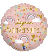 18" Joyeux Anniv Arc-en-ciel French Foil Balloon