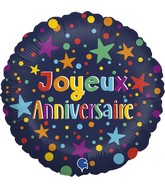 18" Joyeux Anniv Bleu Marine (French) Foil Balloon