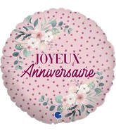 18" Joyeux Anniv Fleurs French Foil Balloon
