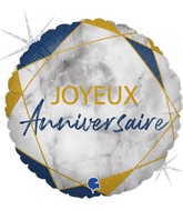 18" Marble Mate Joyeux Anniv Bleu (French) Foil Balloon