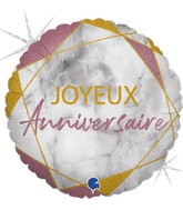 18" Marble Mate Joyeux Anniv Rose Gold (French) Foil Balloon