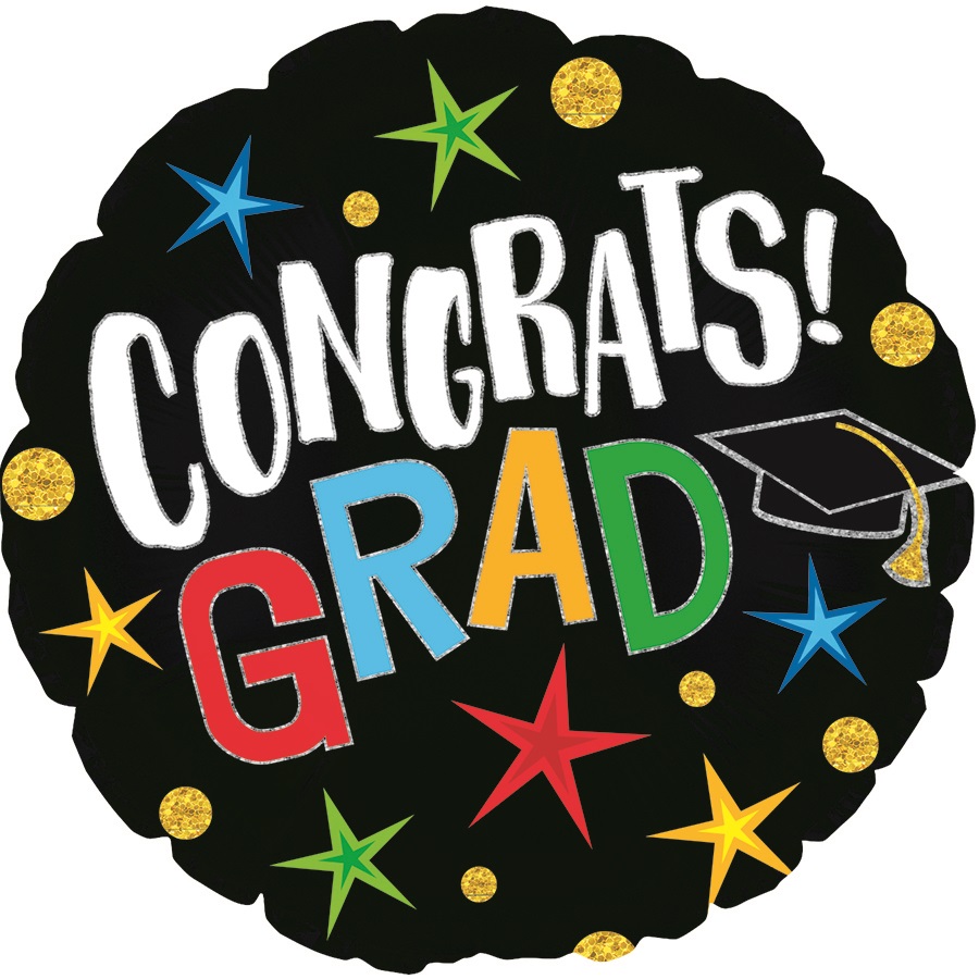 17" Congrats Grad Star and Dots Foil Balloons