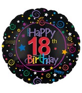 18" Happy 18th Birthday Black Foil Balloon