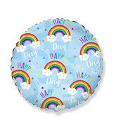 18" Round Happy Day Rainbow Blue Foil Balloon