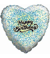 28" Happy Birthday Speckled White Heart Balloon Blue/Gold