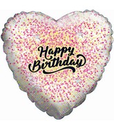 28" Happy Birthday Speckled Heart Balloon Gold/Pink