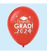 11" Congrats Grad 2024 Latex Balloons 25 Count Red