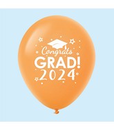 11" Congrats Grad 2024 Latex Balloons 25 Count Orange