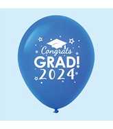 11" Congrats Grad 2024 Latex Balloons 25 Count Blue