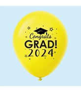 11" Congrats Grad 2024 Latex Balloons 25 Count Yellow