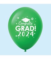 11" Congrats Grad 2024 Latex Balloons 25 Count Green