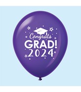 11" Congrats Grad 2024 Latex Balloons 25 Count Purple