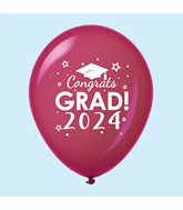 11" Congrats Grad 2024 Latex Balloons 25 Count Burgundy