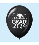 11" Congrats Grad 2024 Latex Balloons 25 Count Black