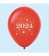 11" Year 2024 Stars Latex Balloons Red (25 Per Bag)