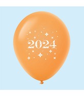 11" Year 2024 Stars Latex Balloons Orange (25 Per Bag)