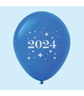 11" Year 2024 Stars Latex Balloons Blue (25 Per Bag)